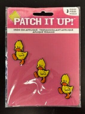 Adorable 3-piece iron-on appliqué set by Patch It Up! featuring cute yellow baby